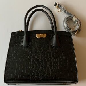 Chic Black Crocodile Pattern Satchel Purse